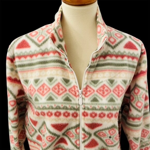 Alfred Dunner Southwestern Fleece Jacket Sz M Full Zip Cozy Fall Hiking Gorpcore - Picture 2 of 6